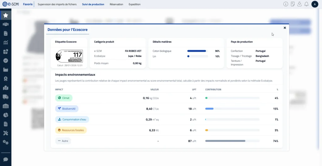 eco score module traceability e-scm